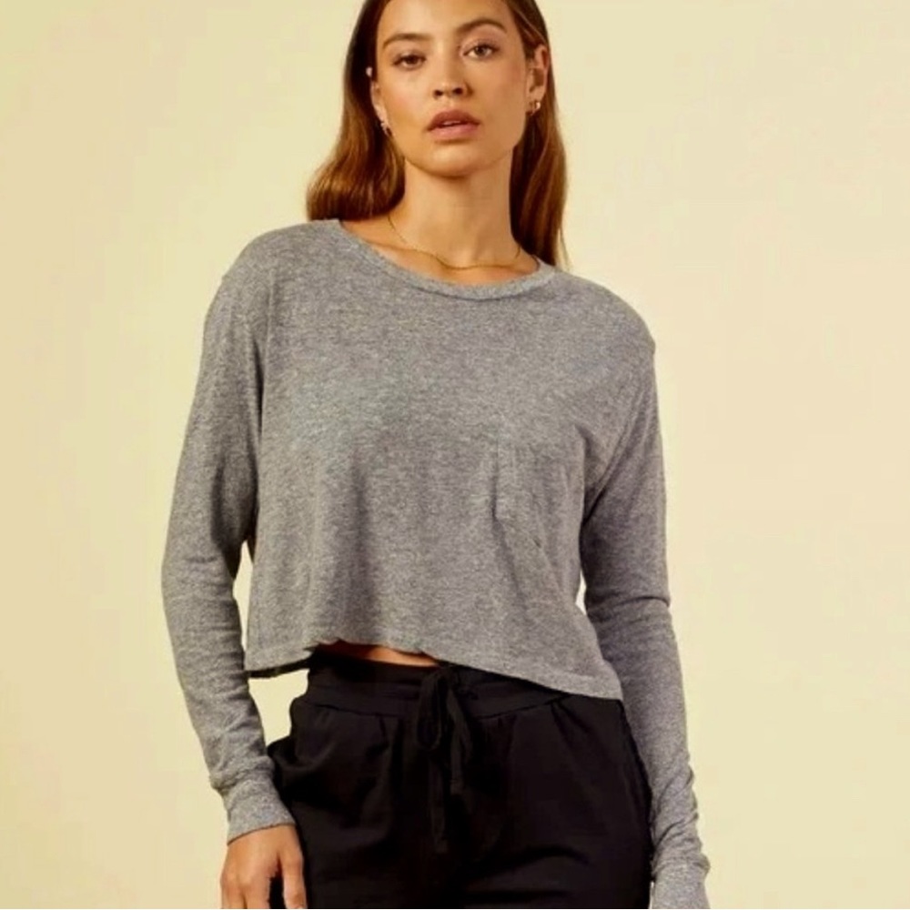 BOZZOLO Grey Long Sleeve Pocket Crop Top